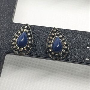 NAVY Blue Drop Studded Earrings Silver Tone